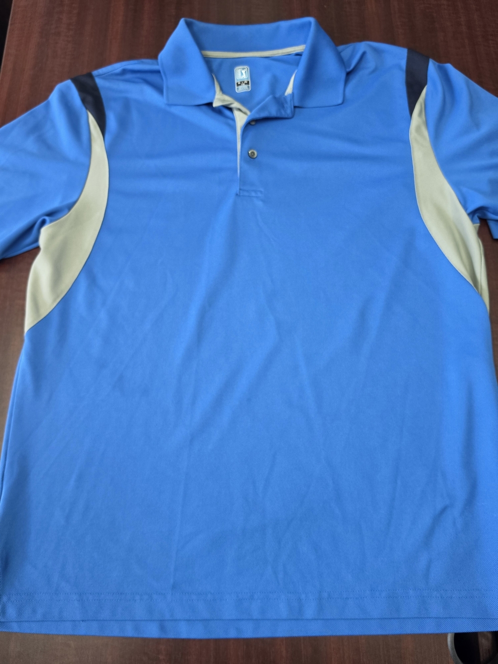PGA Tour Blue Polo with Cream Panels and Navy Accents